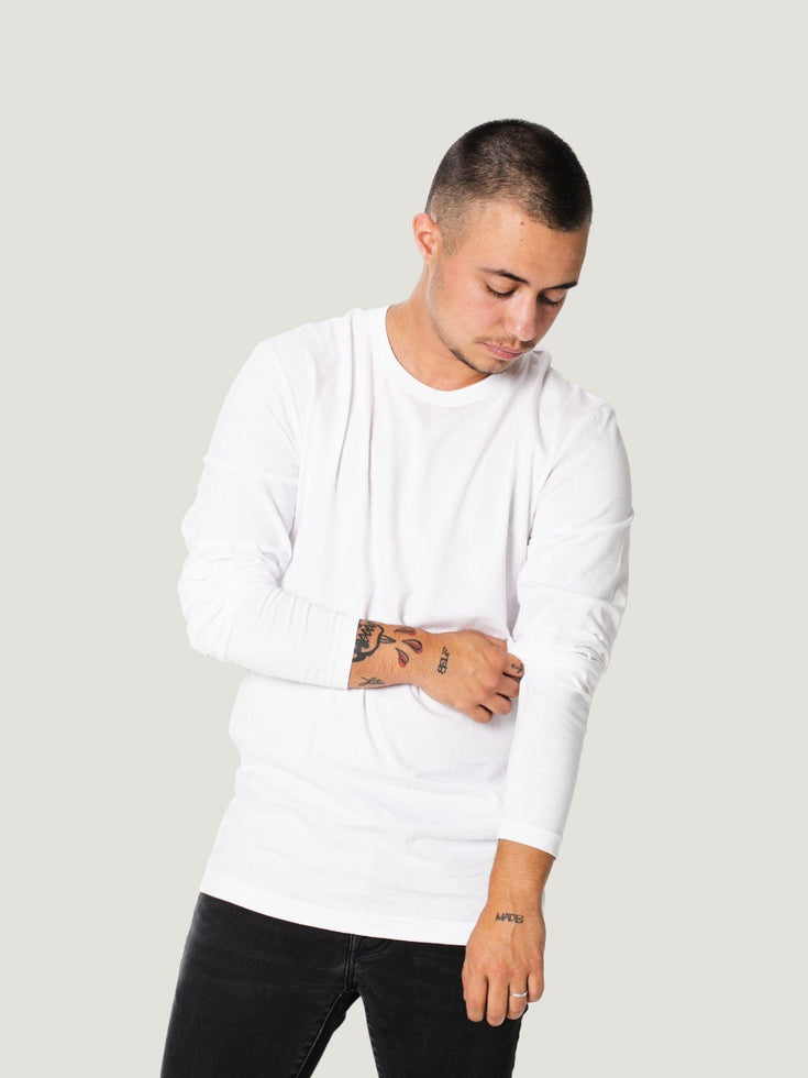 White Long Sleeve Crew Neck T-Shirt | Fresh Clean Threads UK
