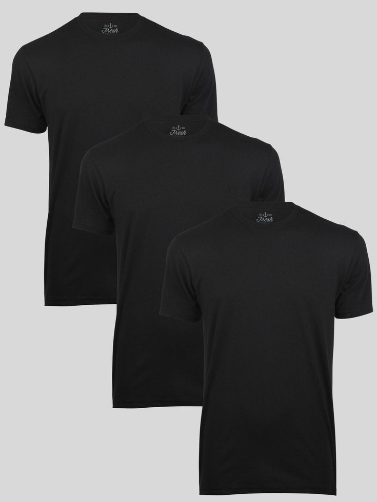 All Black 3-Pack Crew Neck Tees | Fresh Clean Threads UK