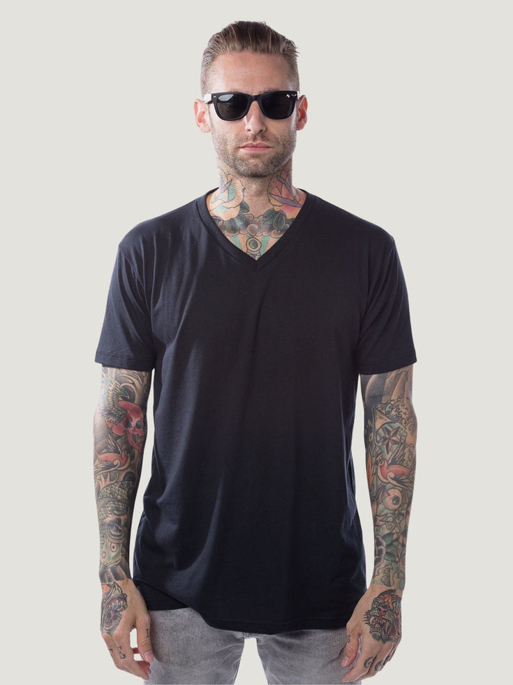 Black V-Neck Tee, Size Medium| Fresh Clean Threads UK