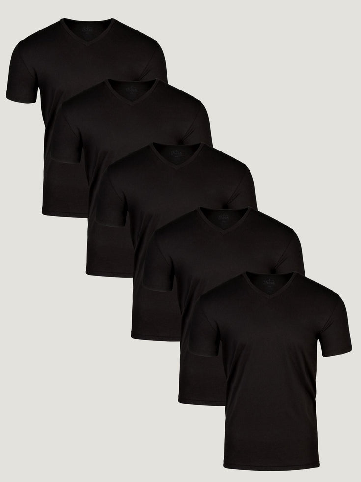 All Black V-Neck 5-Pack Tees | Fresh Clean Threads UK