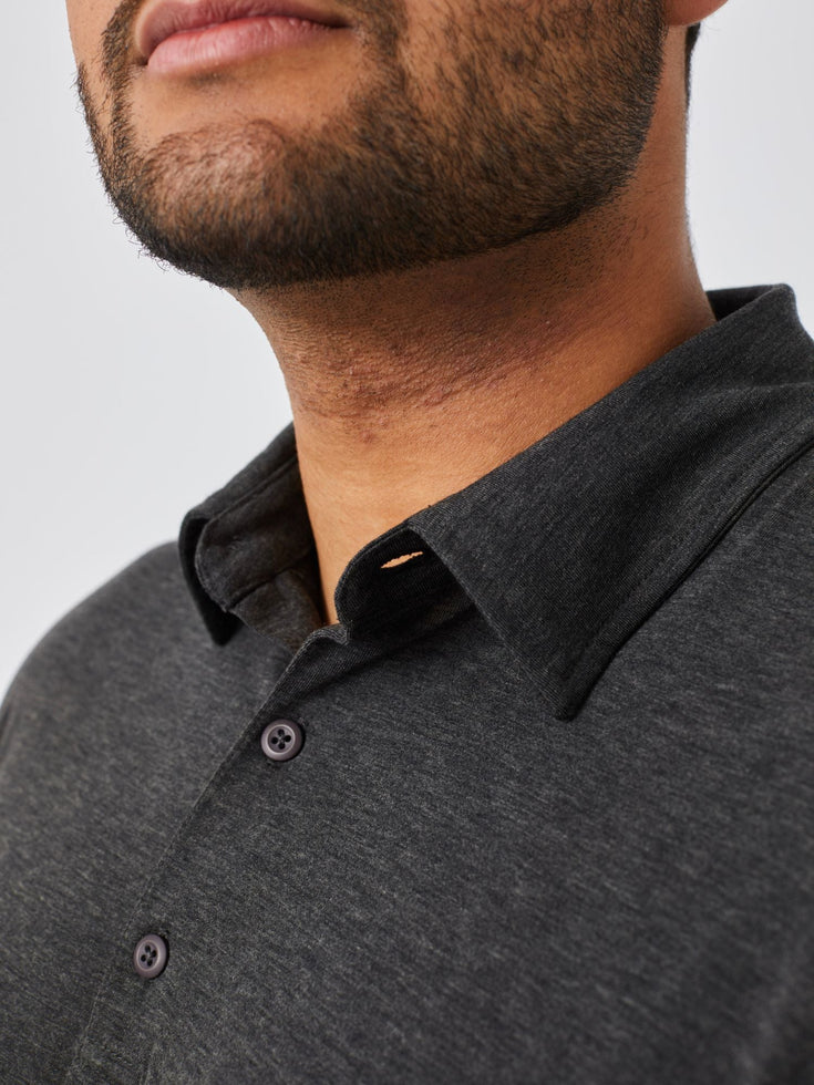 Charcoal Performance Polo Perfect Collar | Fresh Clean Threads UK